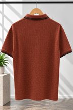 Rust Brown Monogram Print Polo T-Shirt