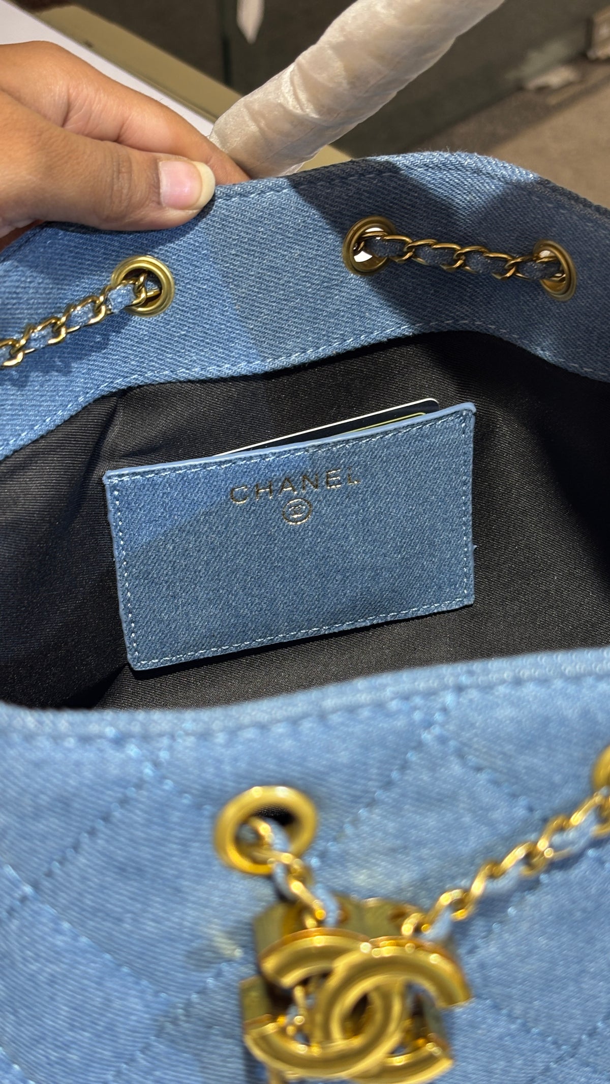 C25 denim shoulder bag