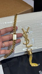 White Croc-Embossed Gold-Accent Sling Bag