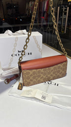 Two-Tone Monogram Shoulder Bag with Gold Chain and crossbody strap