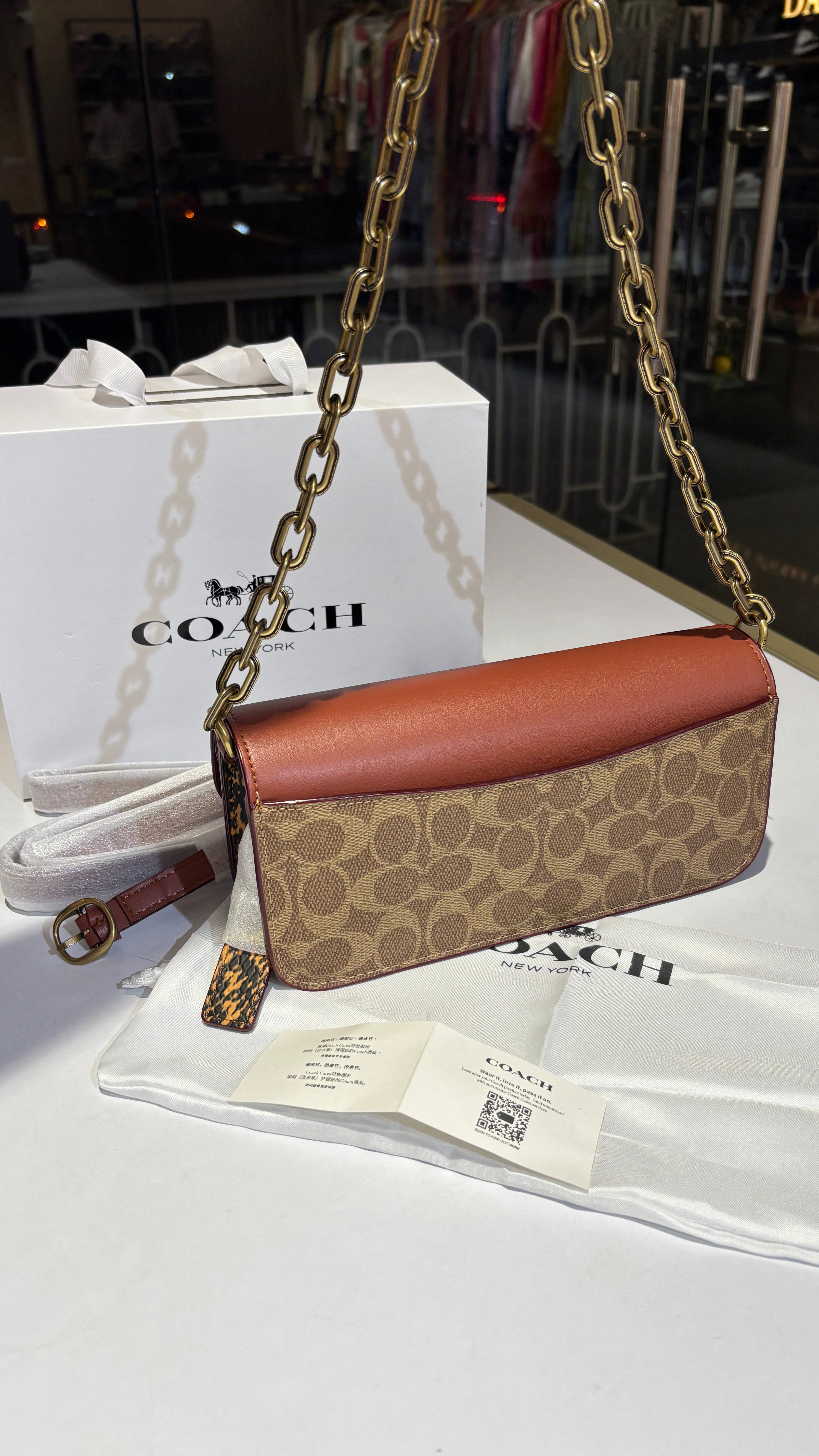 Two-Tone Monogram Shoulder Bag with Gold Chain and crossbody strap