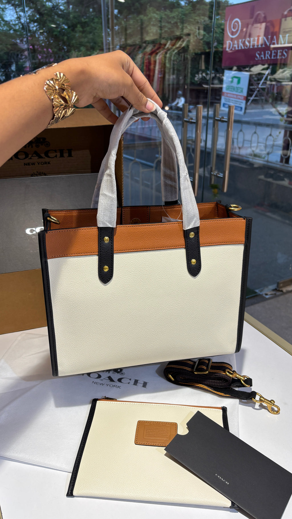 Two-Tone Canvas & Leather Structured Tote