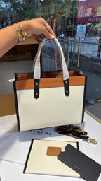 Two-Tone Canvas & Leather Structured Tote