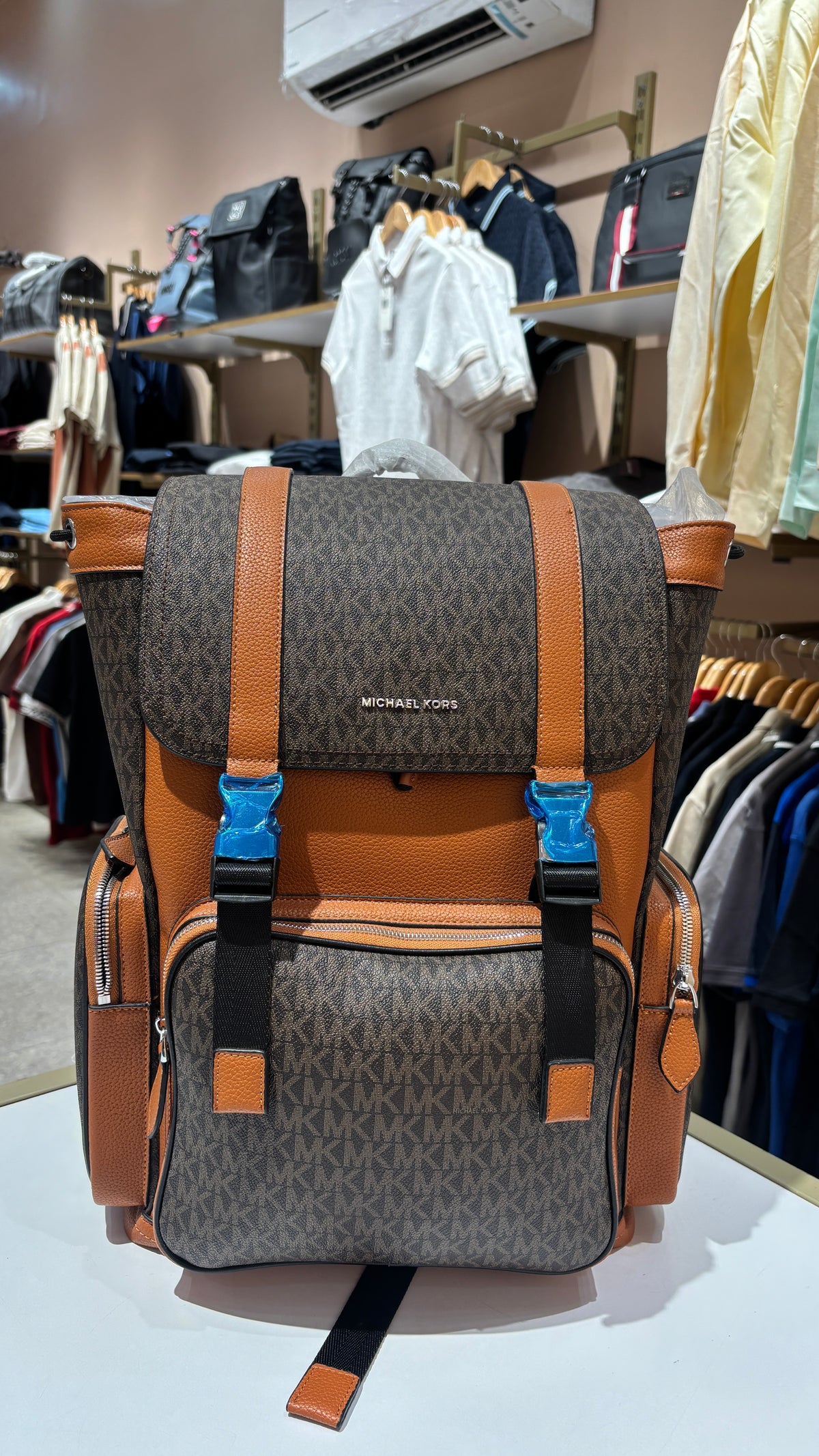 Signature monogram dual colour leather bag