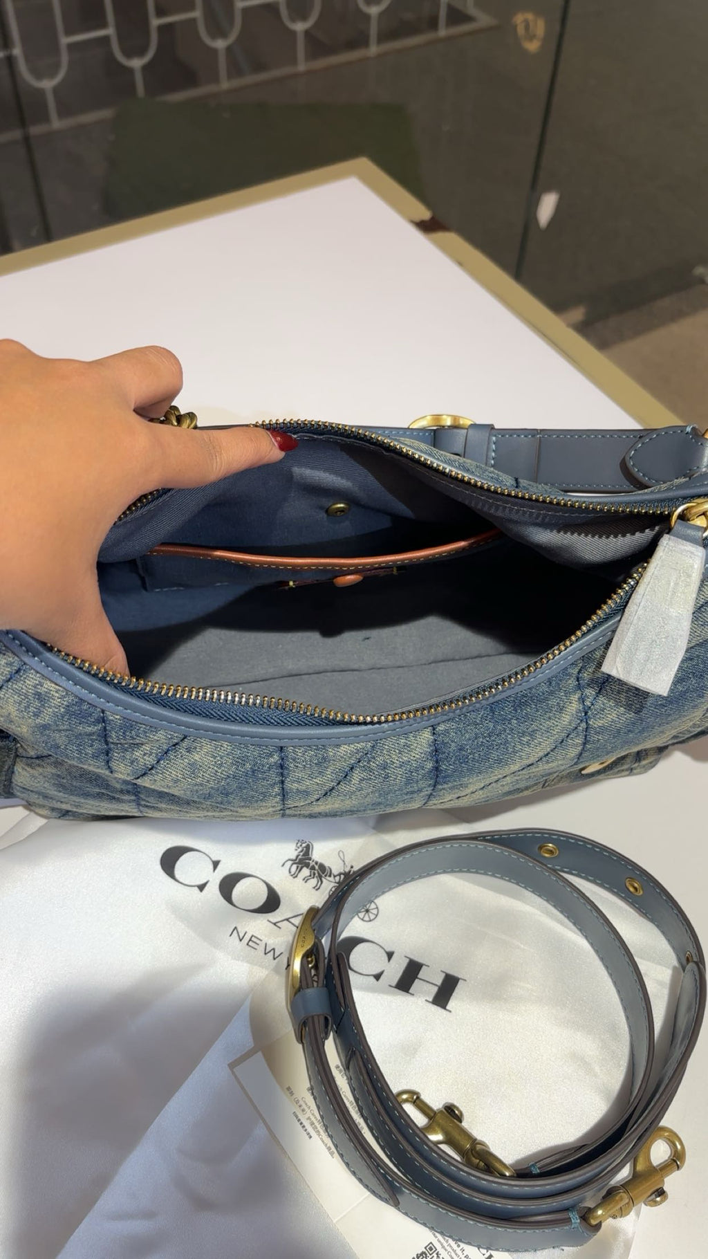Quilted Denim Chain Shoulder Bag