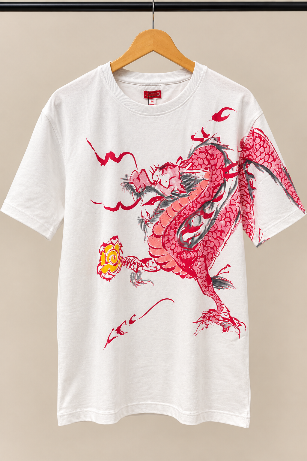White Dragon Graphic Printed Crew Neck T-Shirt
