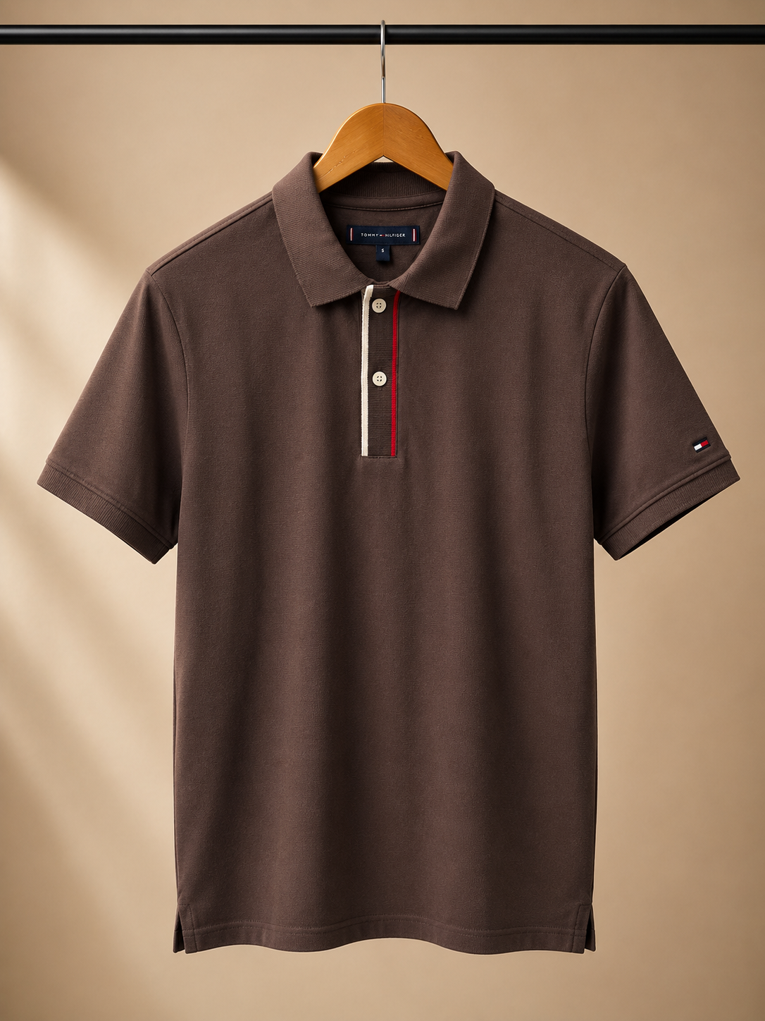 Brown Classic Contrast-Trim Polo T-Shirt