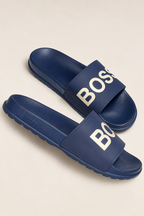 Classic Navy Blue Statement Strap Slides