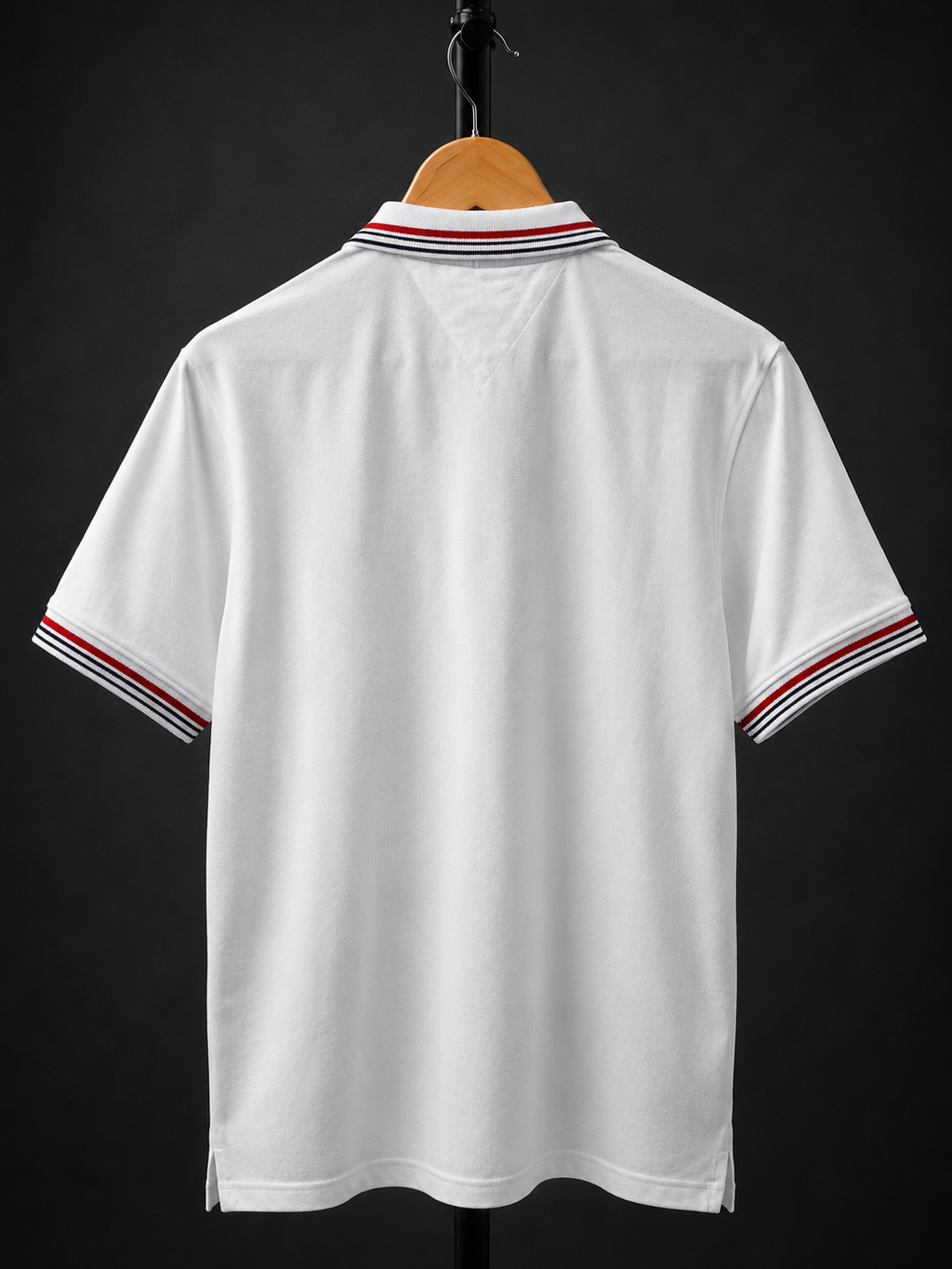 White Classic Contrast-Stripe Polo T-Shirt