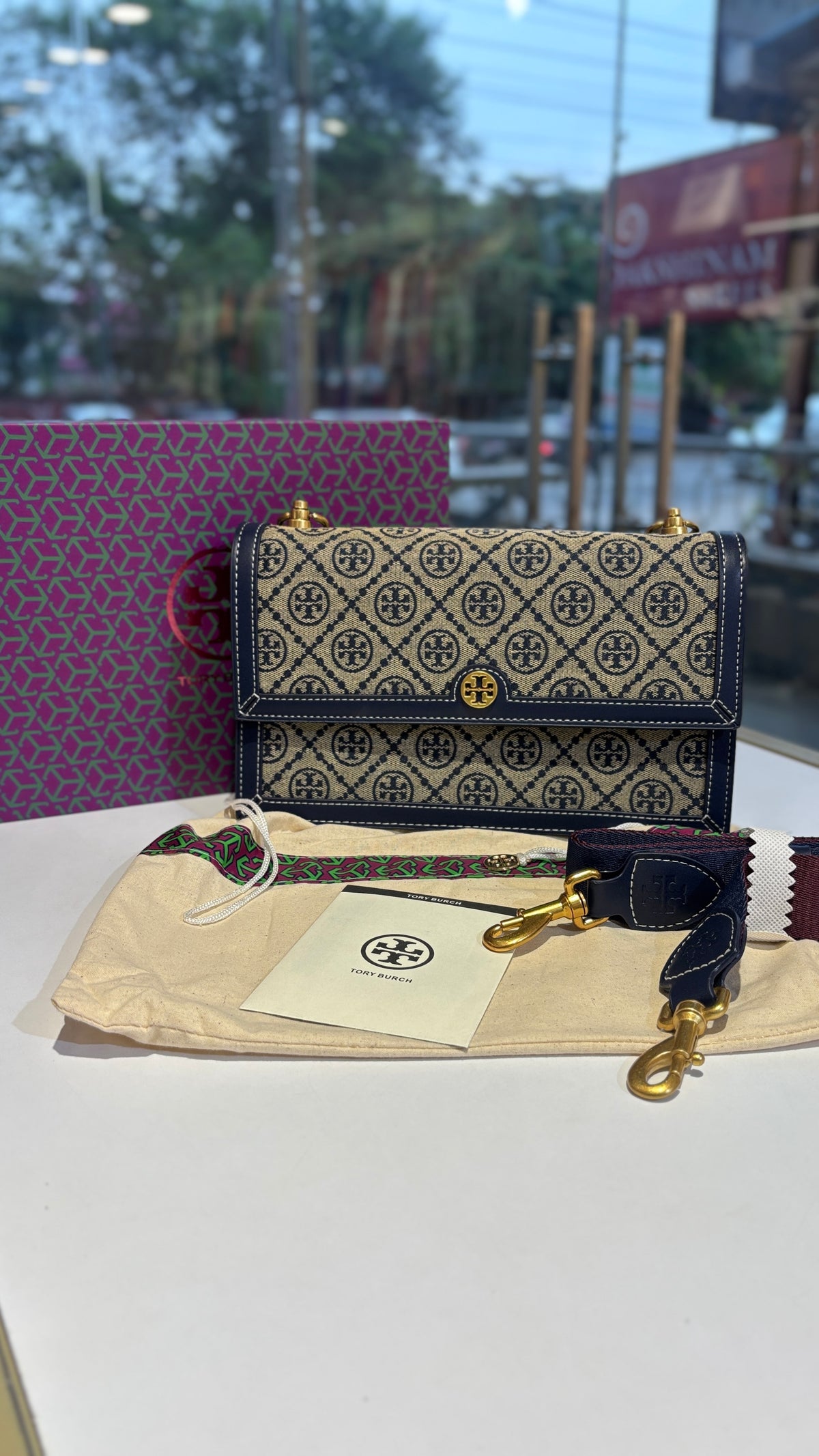 Blue Signature monogram canvas crossbody bag