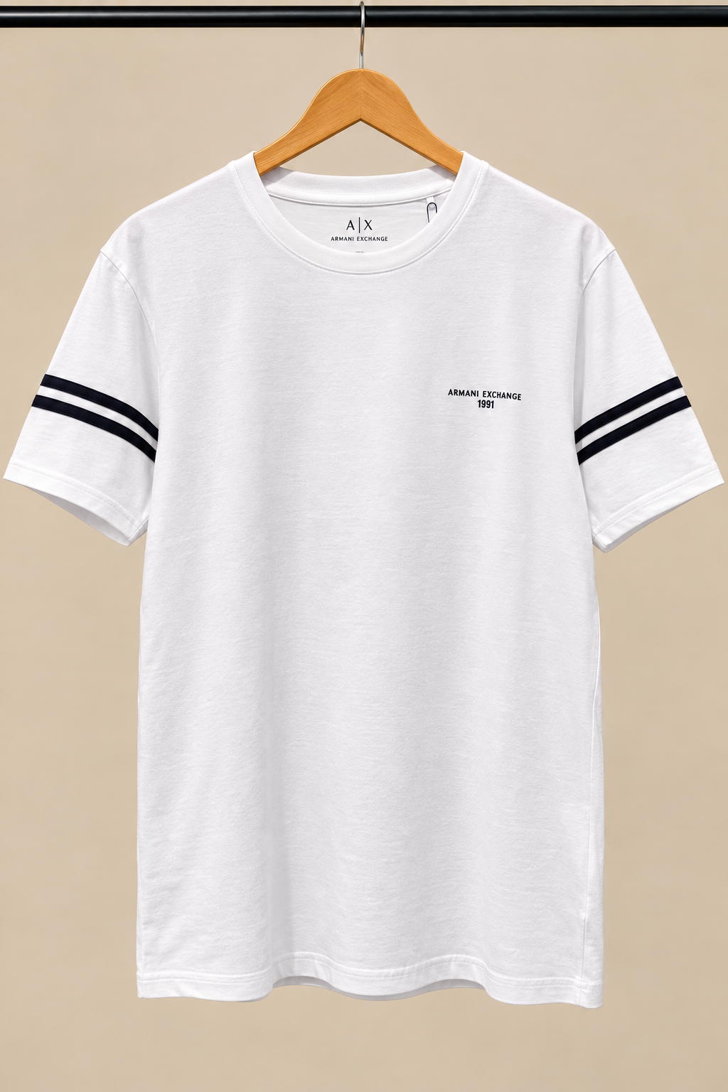 White Contrast-Stripe Crew Neck T-Shirt
