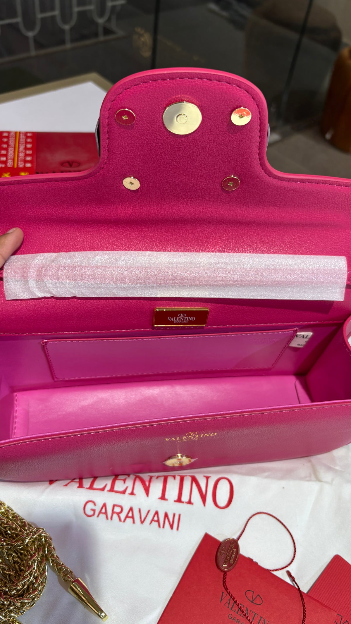 Hot pink Chain Strap leather shoulder bag