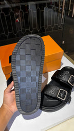 Monogram Embossed Leather Dual-Strap Buckle Slides