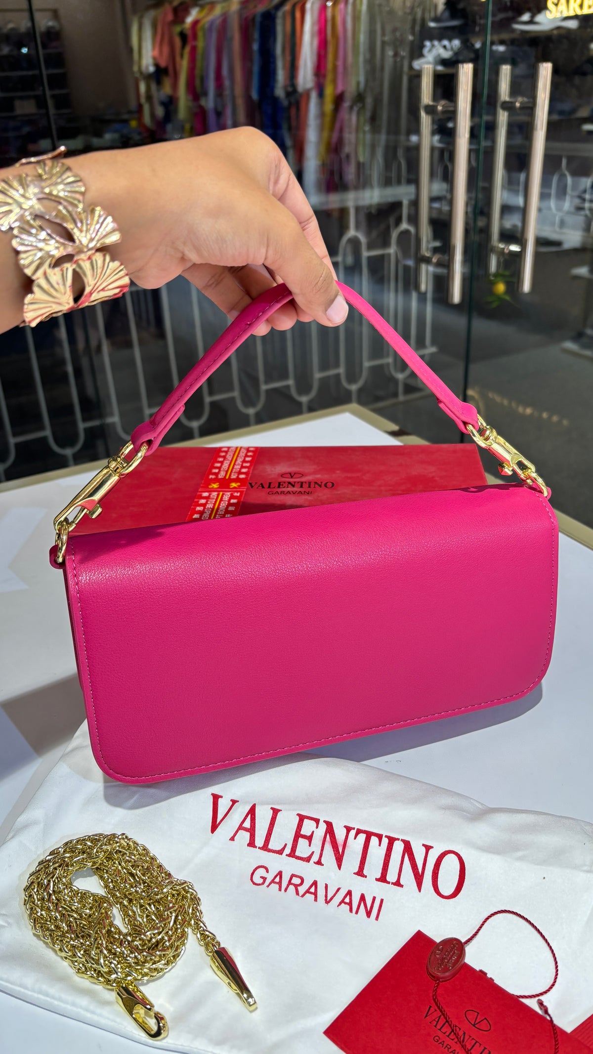 Hot pink Chain Strap leather shoulder bag