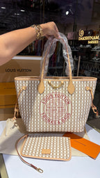 Striped Monogram Canvas Tote with pouch