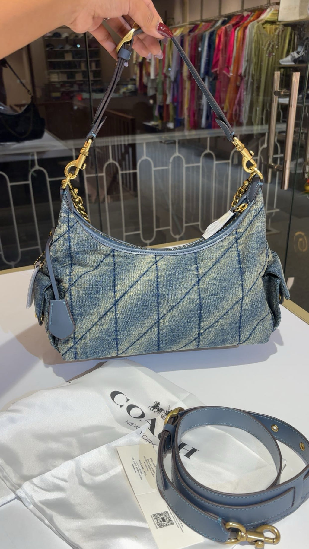 Quilted Denim Chain Shoulder Bag