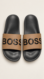 Black & Brown Contrast Strap Slides