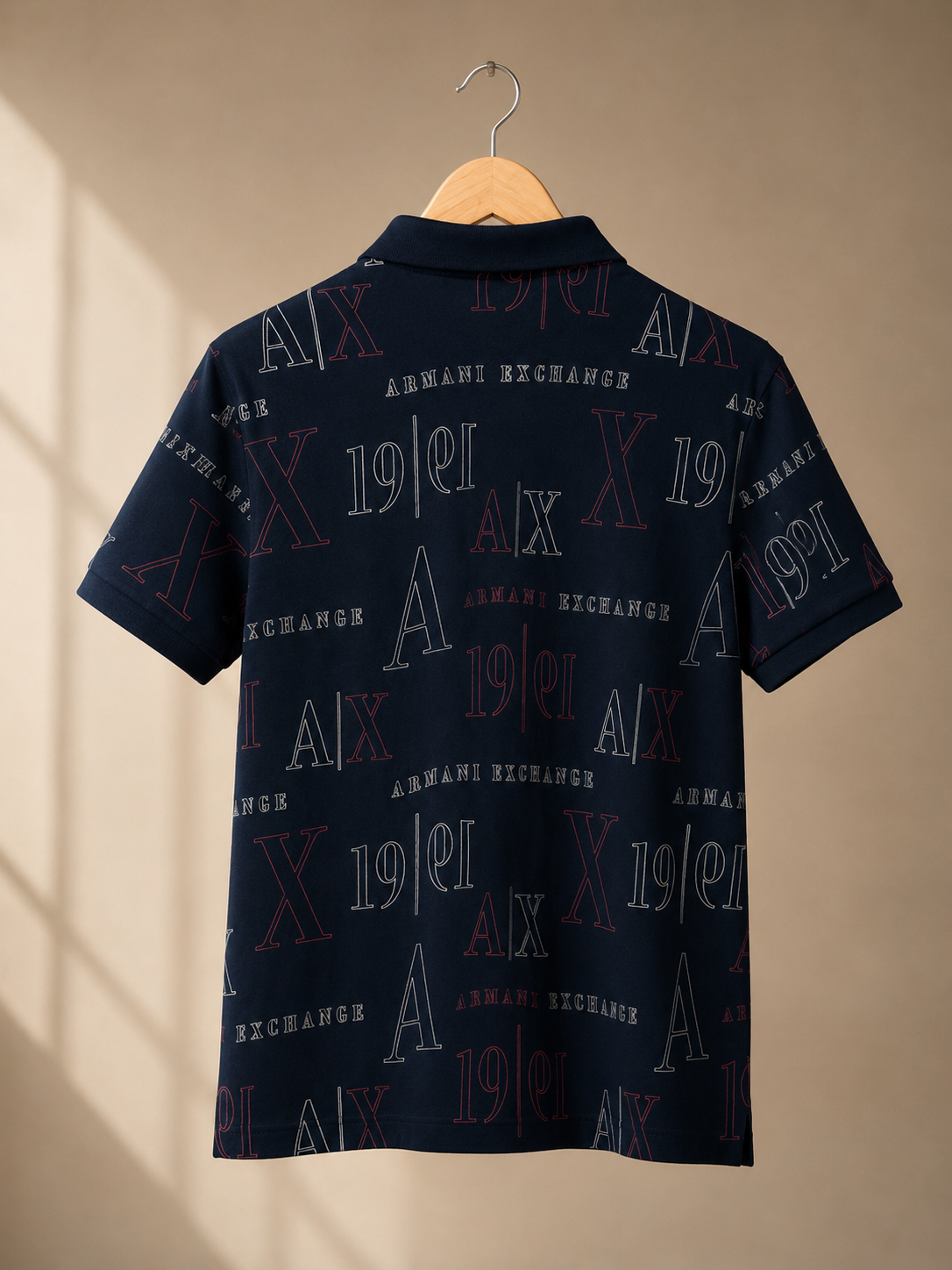 Premium Navy All-Over Letter Print Polo T-Shirt