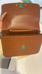 Tan brown Quilted croc patterned sling bag