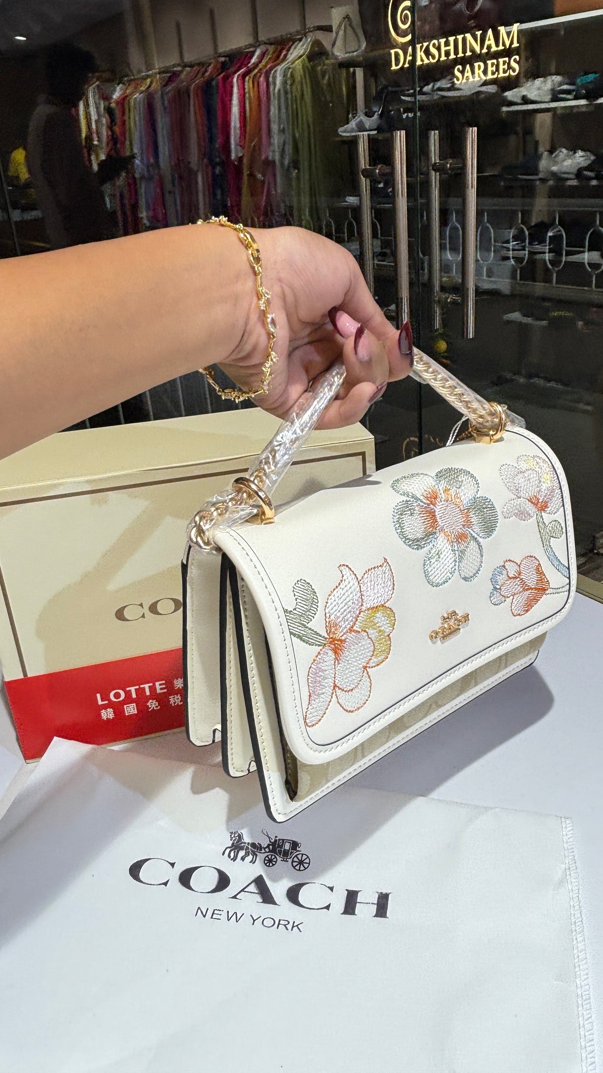 White Floral Print sling bag