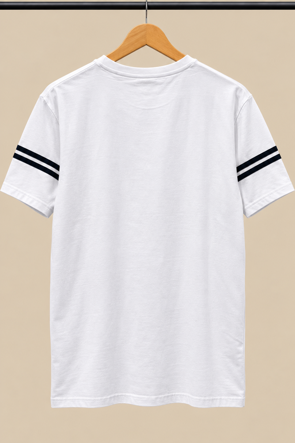 White Contrast-Stripe Crew Neck T-Shirt
