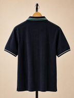 Navy Blue Contrast Stripe Pocket Polo T-Shirt