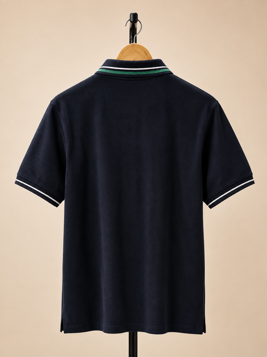 Navy Blue Contrast Stripe Pocket Polo T-Shirt