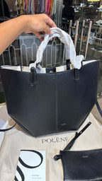 Black Textured Leather ConvertibleTote with Matching Pouch