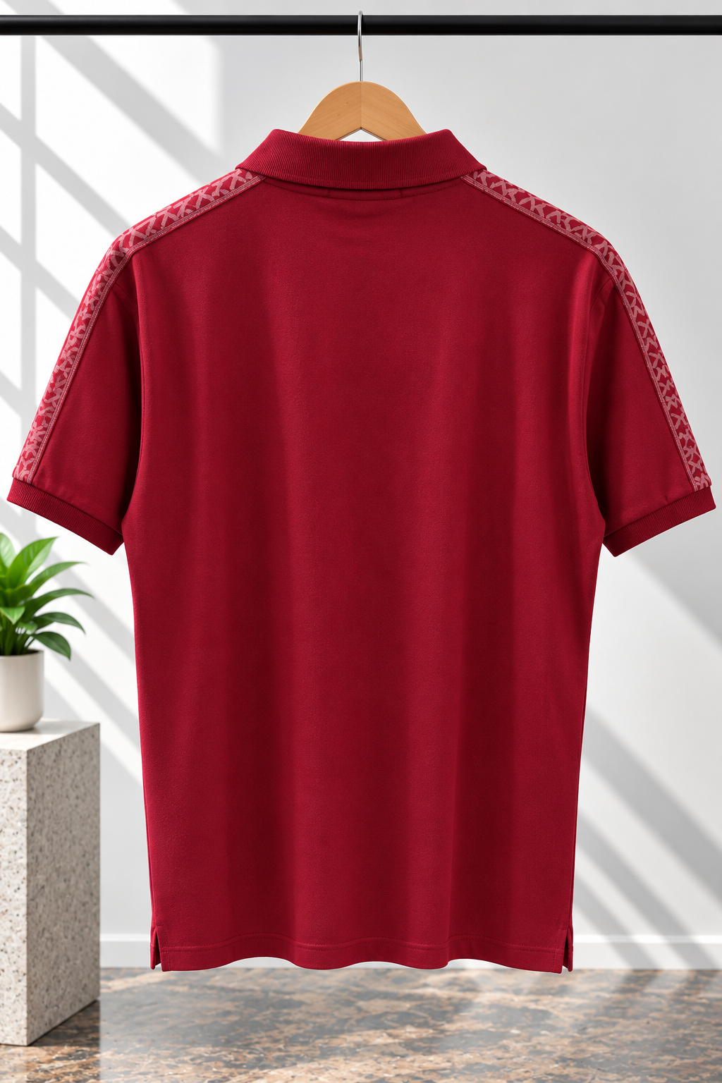 Burgundy Monogram Polo T-Shirt with Shoulder Tape Detailing
