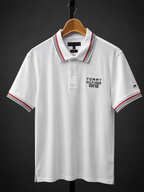 White Classic Contrast-Stripe Polo T-Shirt