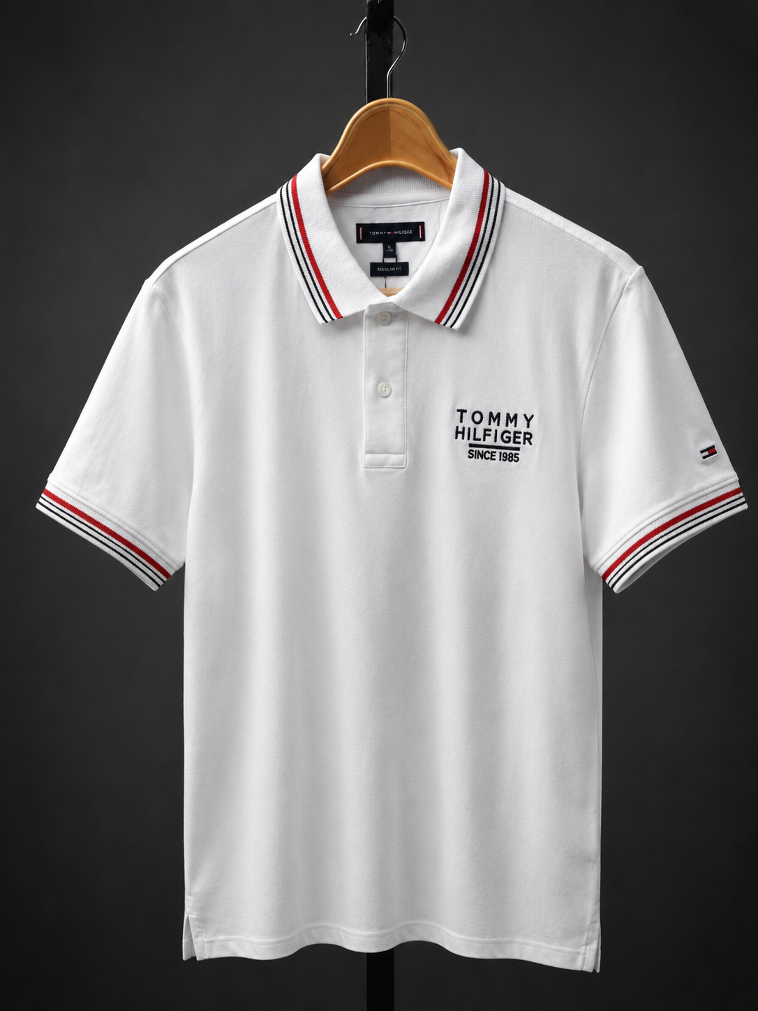 White Classic Contrast-Stripe Polo T-Shirt