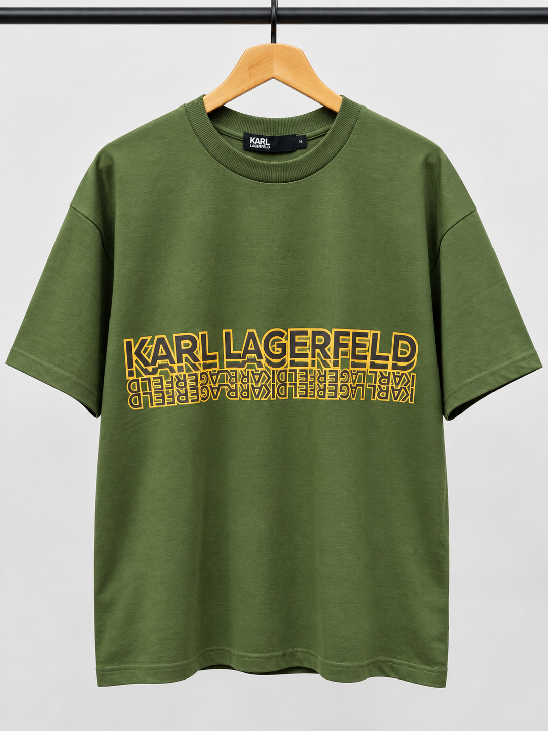 Olive Green Reflective Typography Graphic Crew Neck T-Shirt