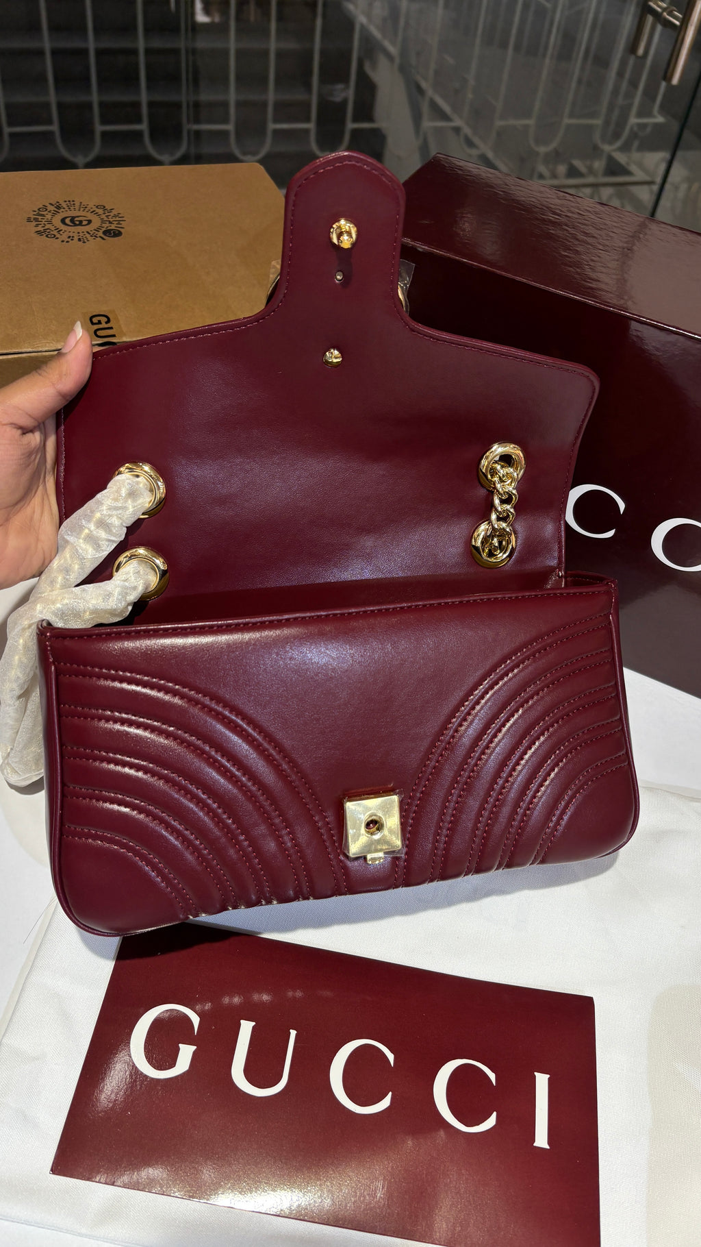 Quilted Maroon Leather Shoulder Bag
