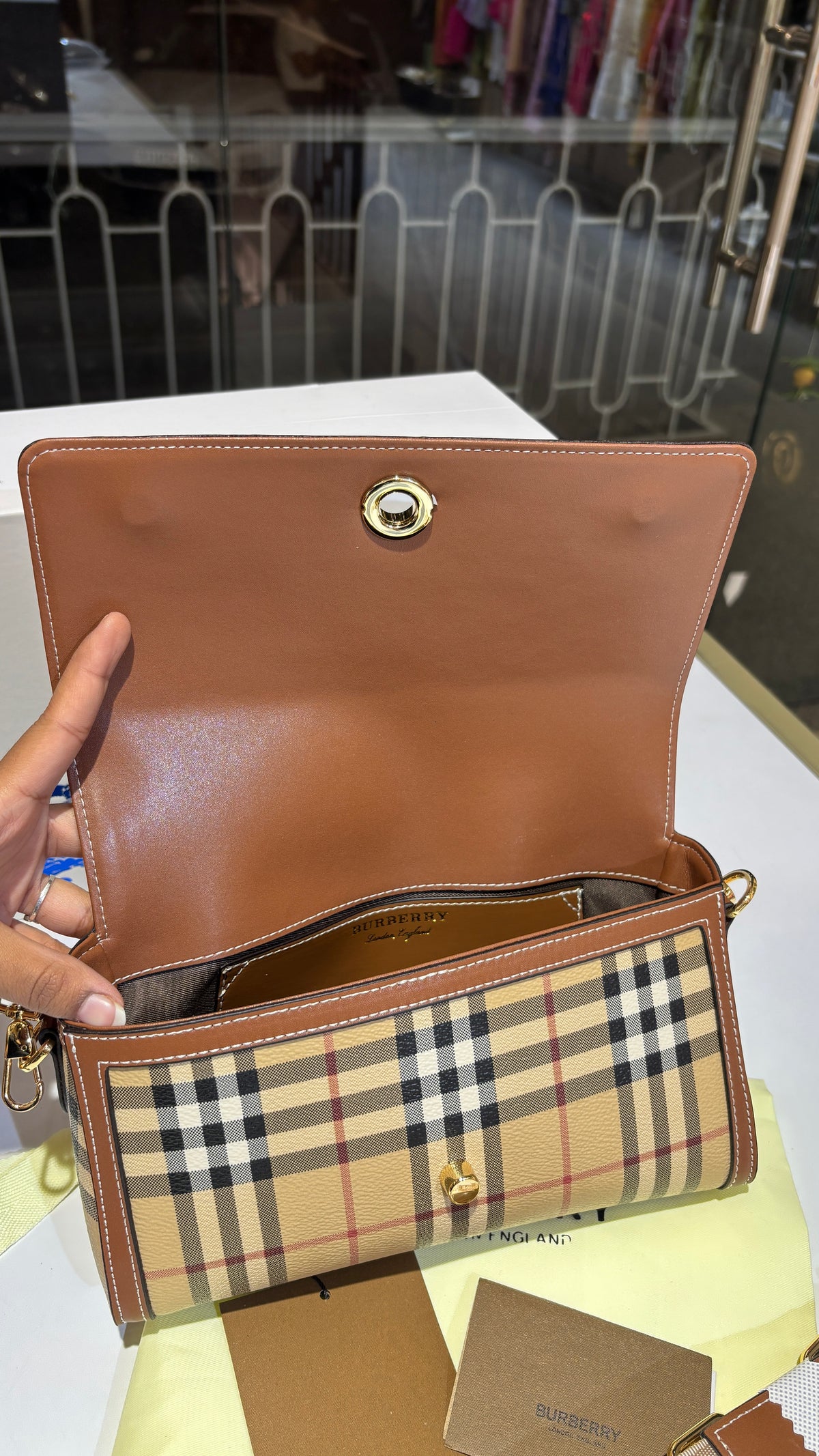 Signature checkered leather bag with two straps