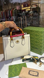 White Tote Bag with Bamboo Top Handles