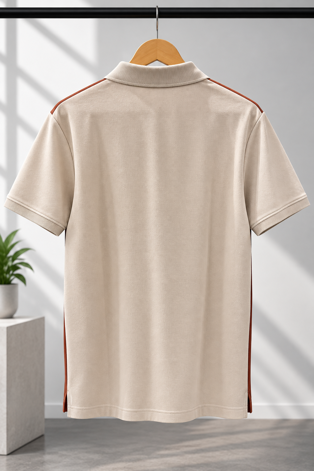 Cream & Rust Color-Block Contrast Panel Polo T-Shirt