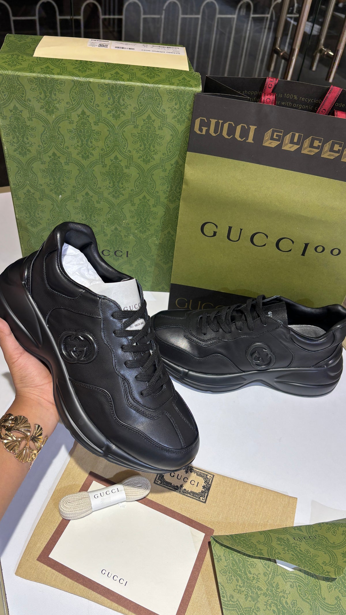 Matte black Leather Low-Top Chunky Sneakers