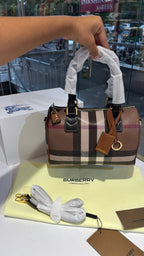 Signature Check Leather Barrel Bag