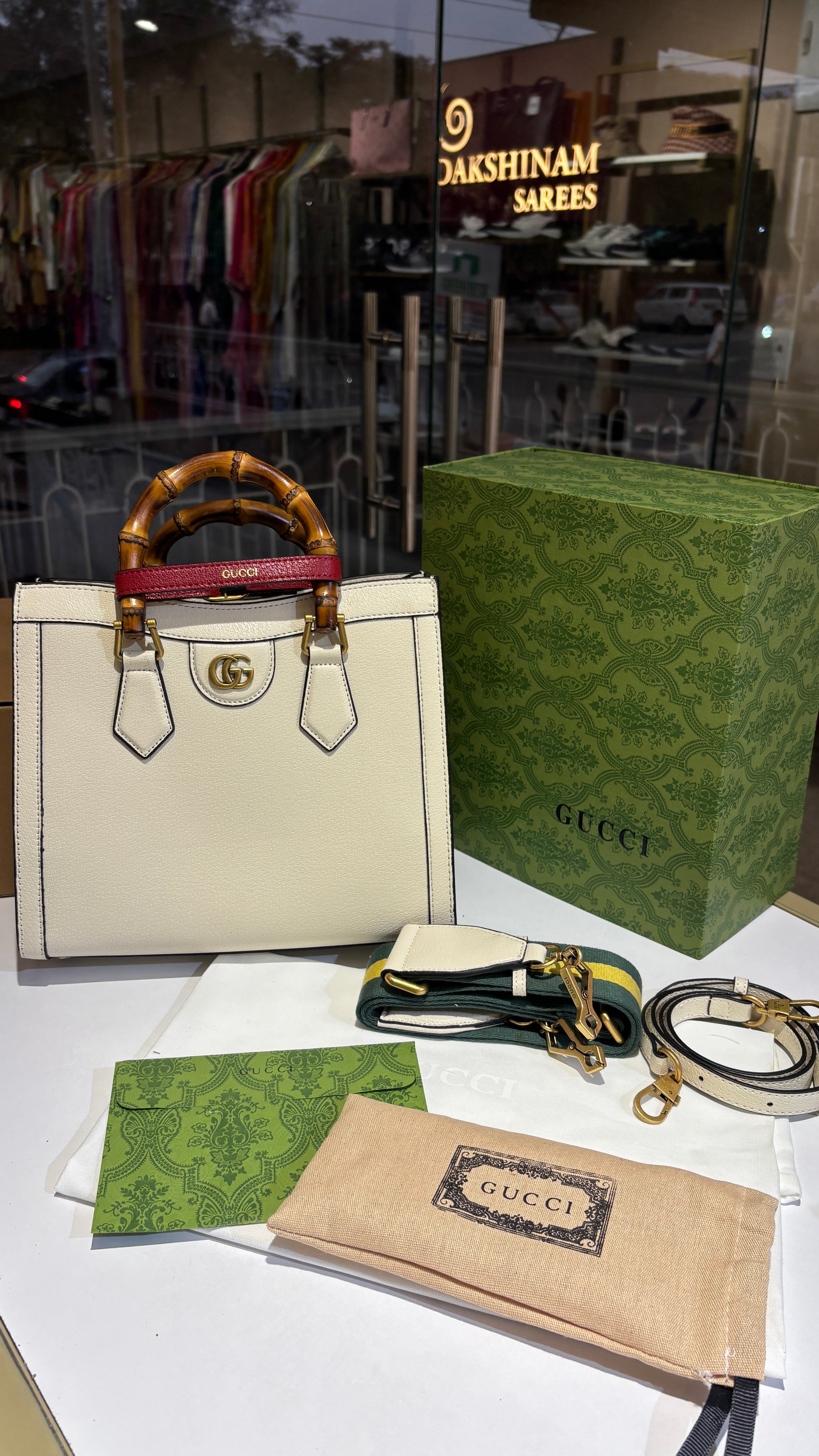 White Tote Bag with Bamboo Top Handles