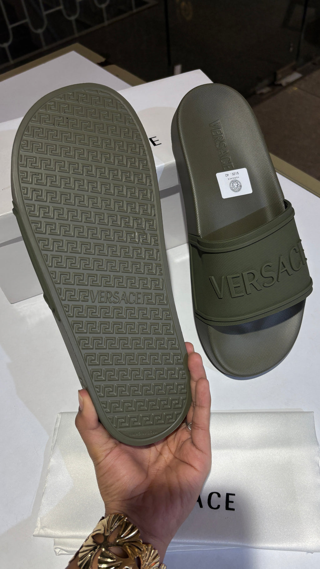 Matte Olive Embossed slides