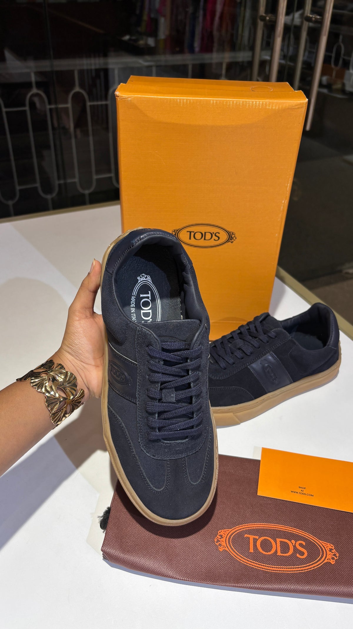 Navy Suede Low-Top Sneakers
