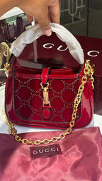 Burgundy Velvet Monogram Chain Bag