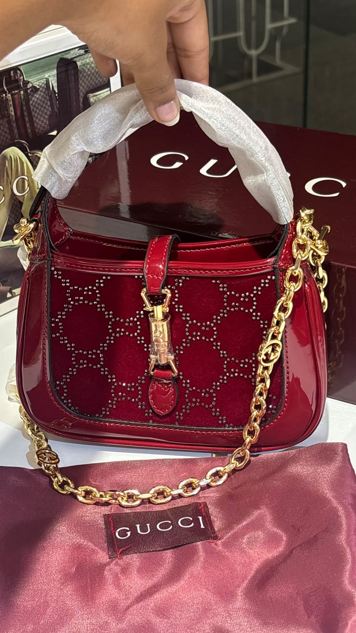 Burgundy Velvet Monogram Chain Bag