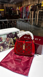 Burgundy Velvet Monogram Chain Bag