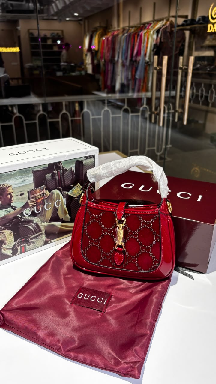 Burgundy Velvet Monogram Chain Bag