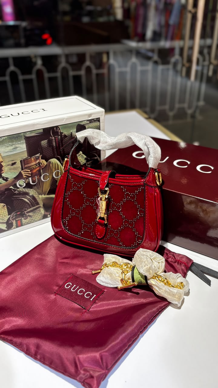 Burgundy Velvet Monogram Chain Bag