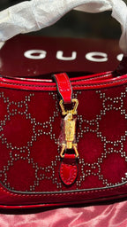 Burgundy Velvet Monogram Chain Bag