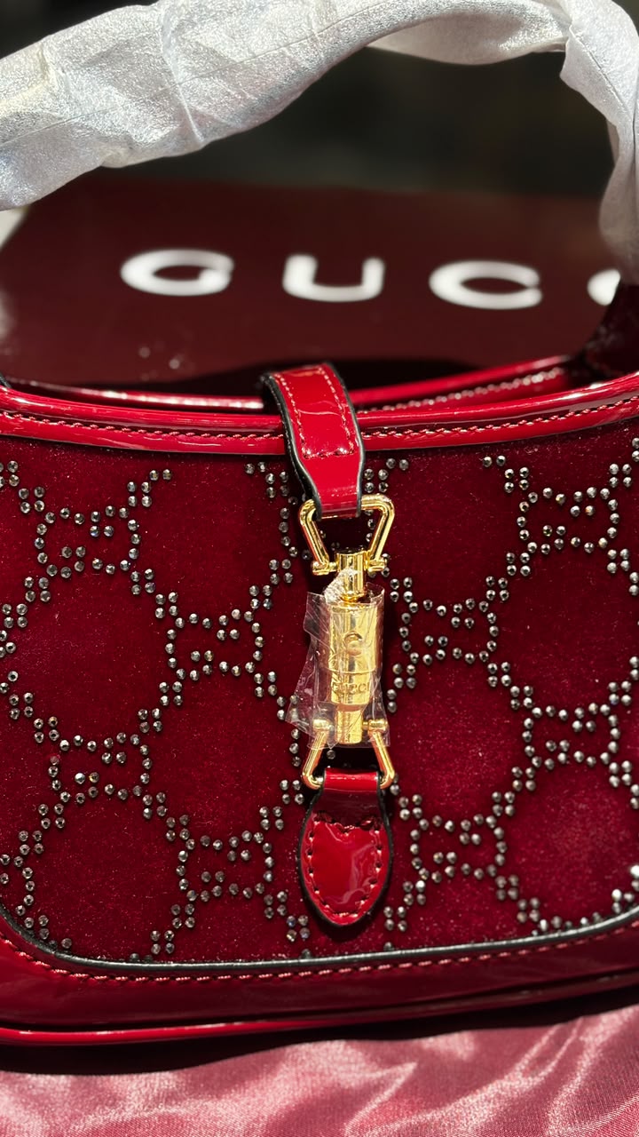 Burgundy Velvet Monogram Chain Bag