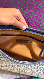 Monogram Canvas Shoulder Bag in Warm Tan & Classic Navy
