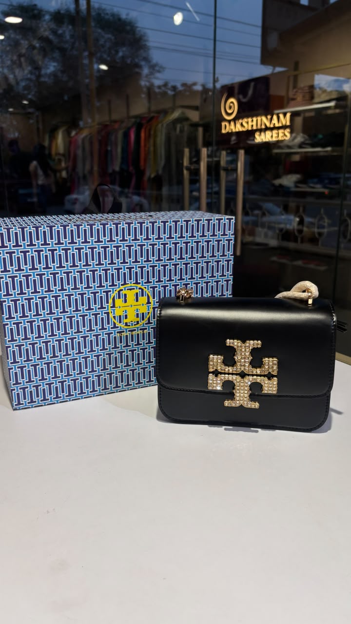 Midnight Black Crystal-Emblem Shoulder Bag